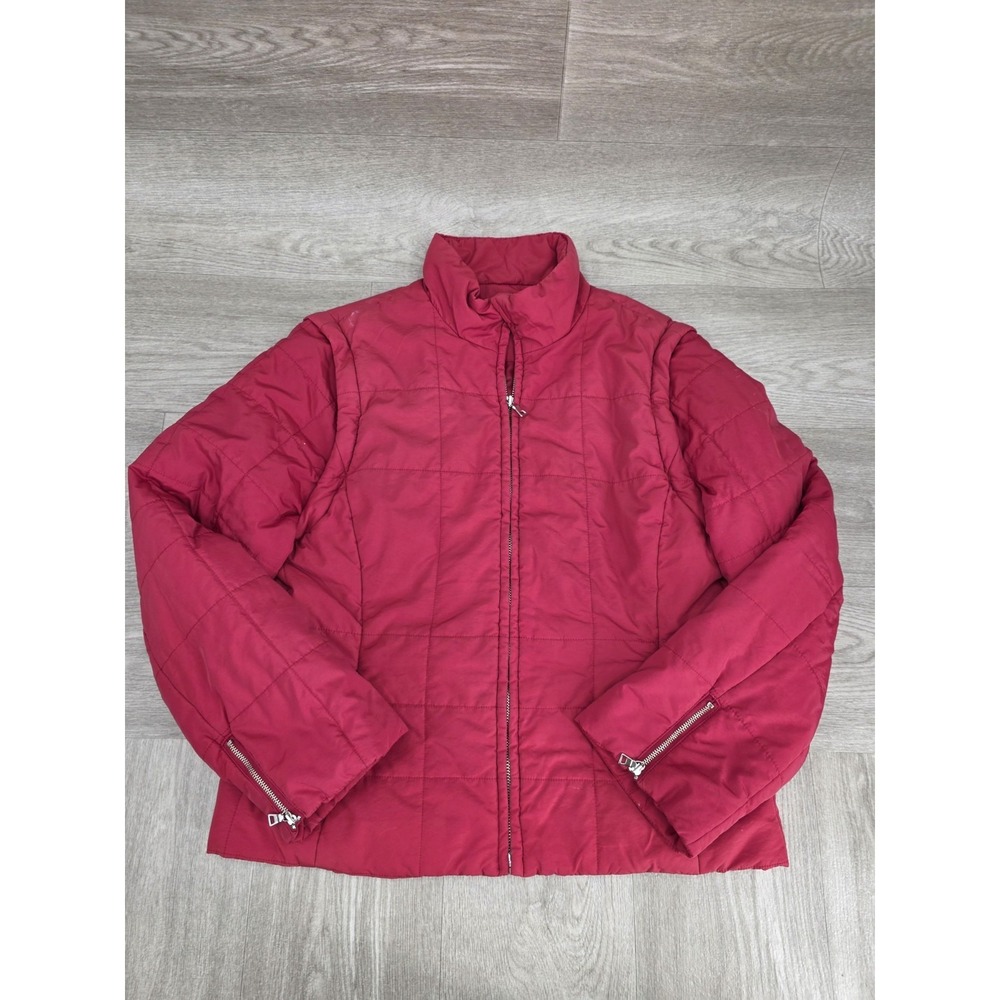 Petite Sophisticate Quilted Jacket Women's Medium Red Zip Front Turns Into Vest - Picture 2 of 10